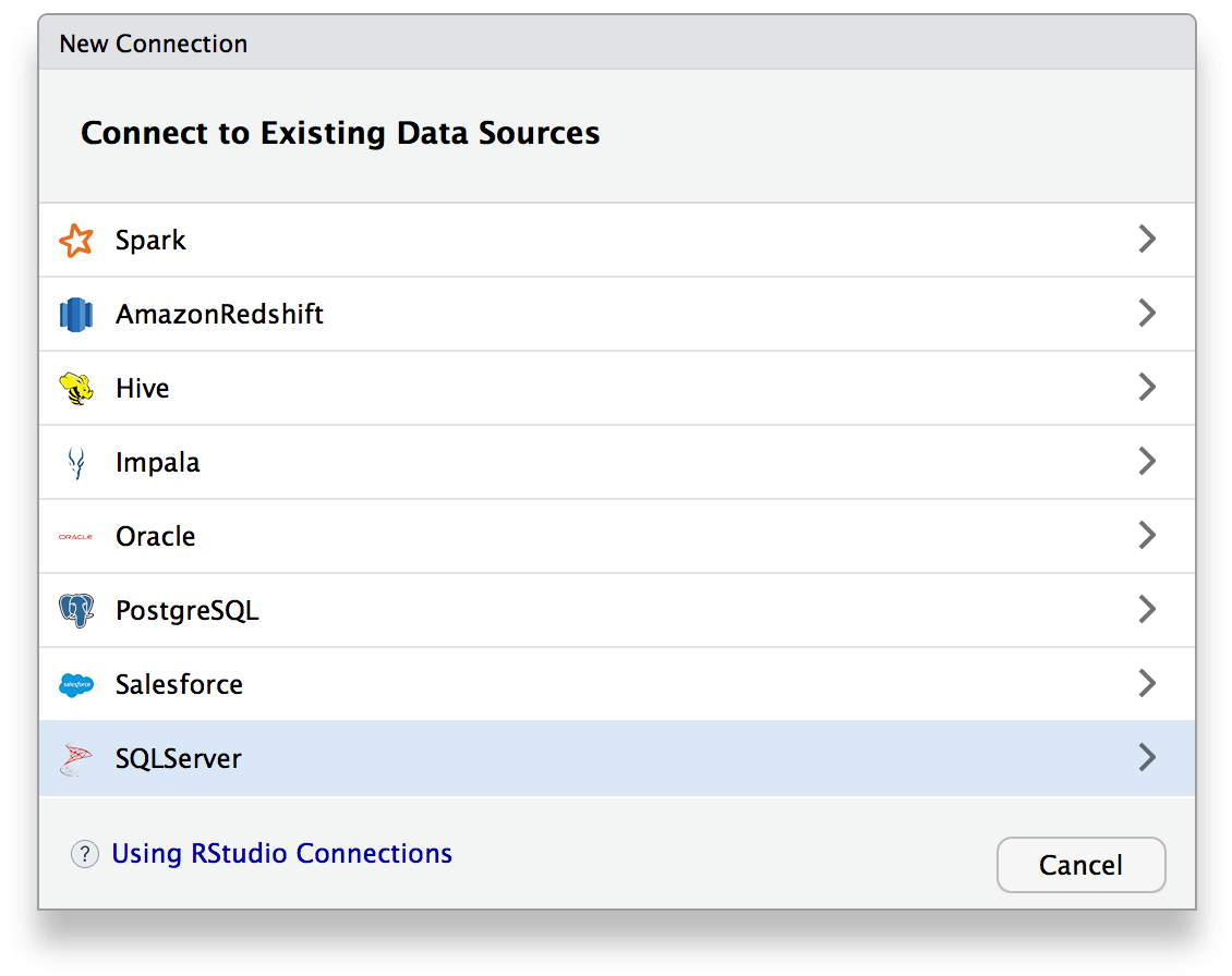 RStudio Connection wizard