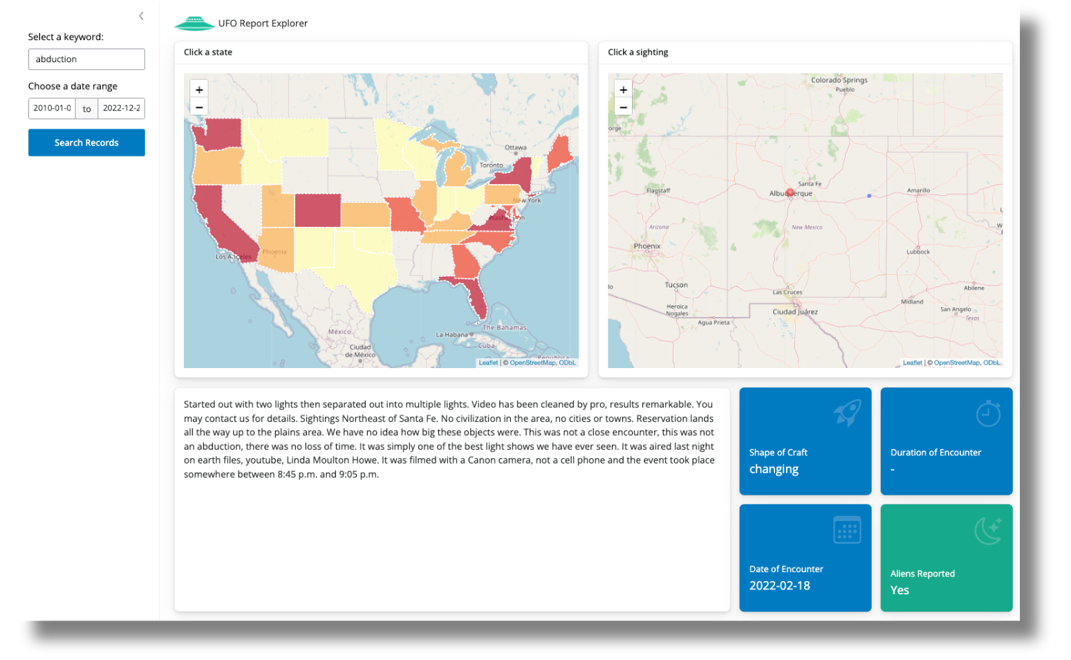 A look at the full dashboard again, this time with the filter bar on the left-hand side open.