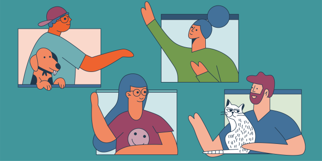 illustration of different people chatting from screens