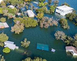 aerial view of flooded neighborhood
