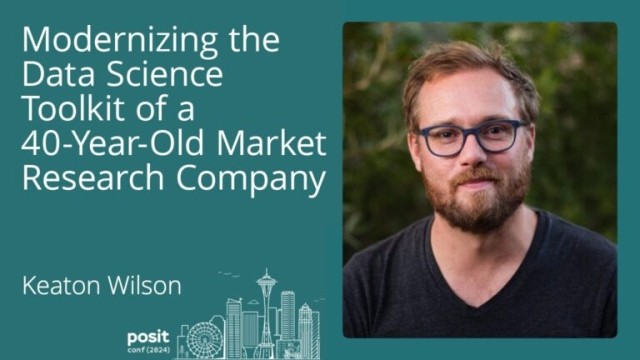 Thumbnail for Keaton Wilson's 2024 posit::conf talk titled 'Modernizing a Data Science Toolkit,' featuring the KS&R and Posit logos.