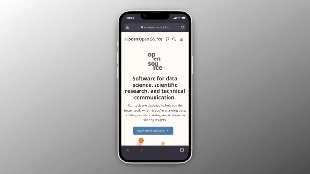 A mobile preview of the Posit Open Source website front page.