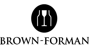 Brown-Forman logo with a wine glass and two bottles